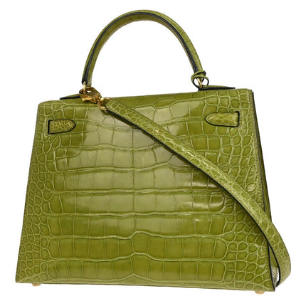 Hermes * Anis Green Alligator Kelly 25 Sellier 2way Shoulder Handbag