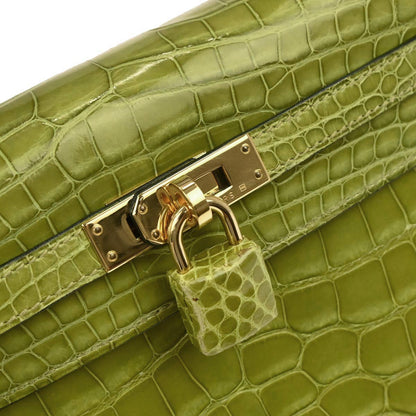 Hermes * Anis Green Alligator Kelly 25 Sellier 2way Shoulder Handbag