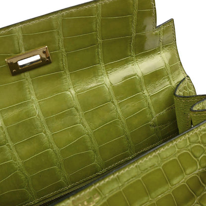 Hermes * Anis Green Alligator Kelly 25 Sellier 2way Shoulder Handbag
