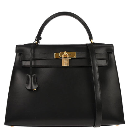 Hermes Black Box Calf Kelly 32 Sellier 2way Shoulder Handbag