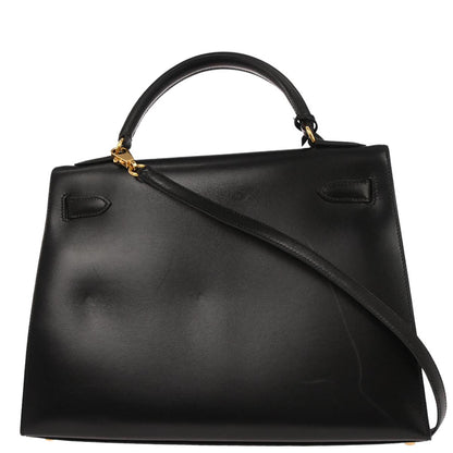 Hermes Black Box Calf Kelly 32 Sellier 2way Shoulder Handbag