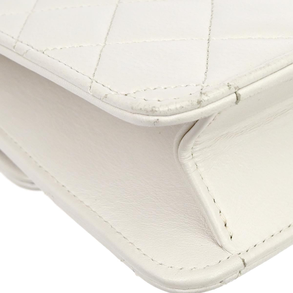 Chanel 1989-1991 White Lambskin Double Turnlock 2way Shoulder Handbag