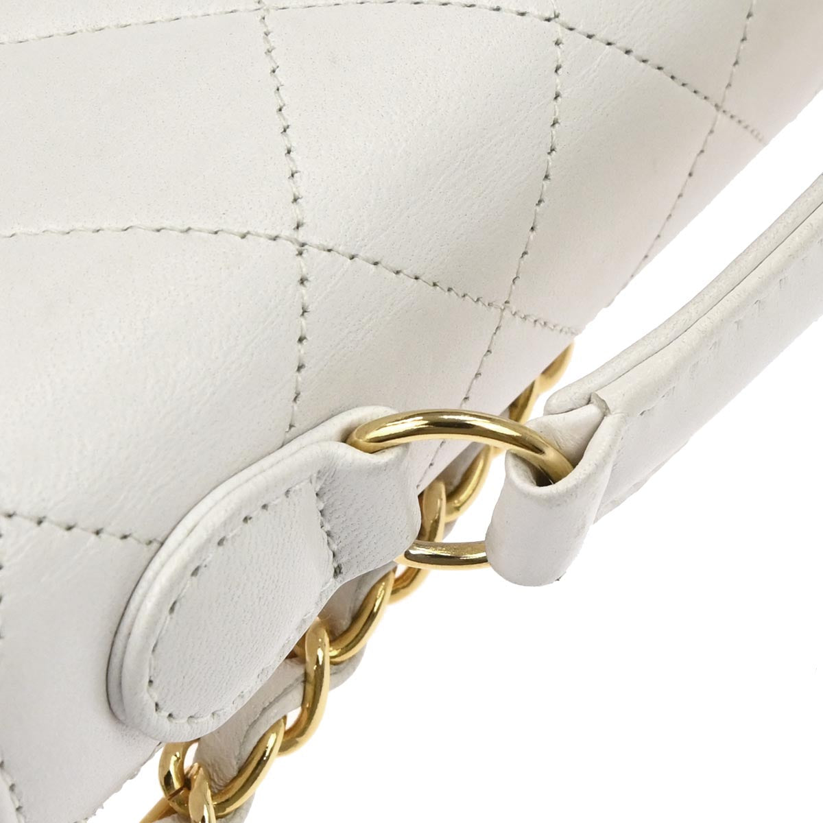 Chanel 1989-1991 White Lambskin Double Turnlock 2way Shoulder Handbag