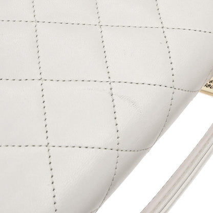 Chanel 1989-1991 White Lambskin Double Turnlock 2way Shoulder Handbag