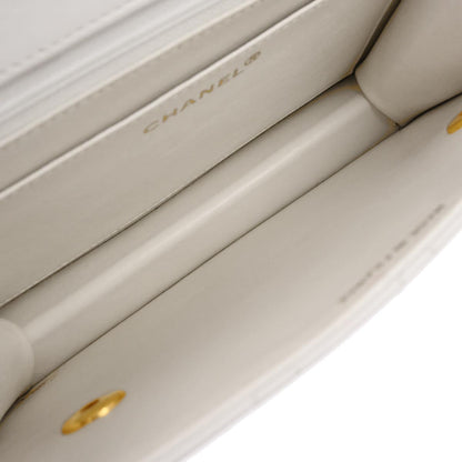 Chanel 1989-1991 White Lambskin Double Turnlock 2way Shoulder Handbag