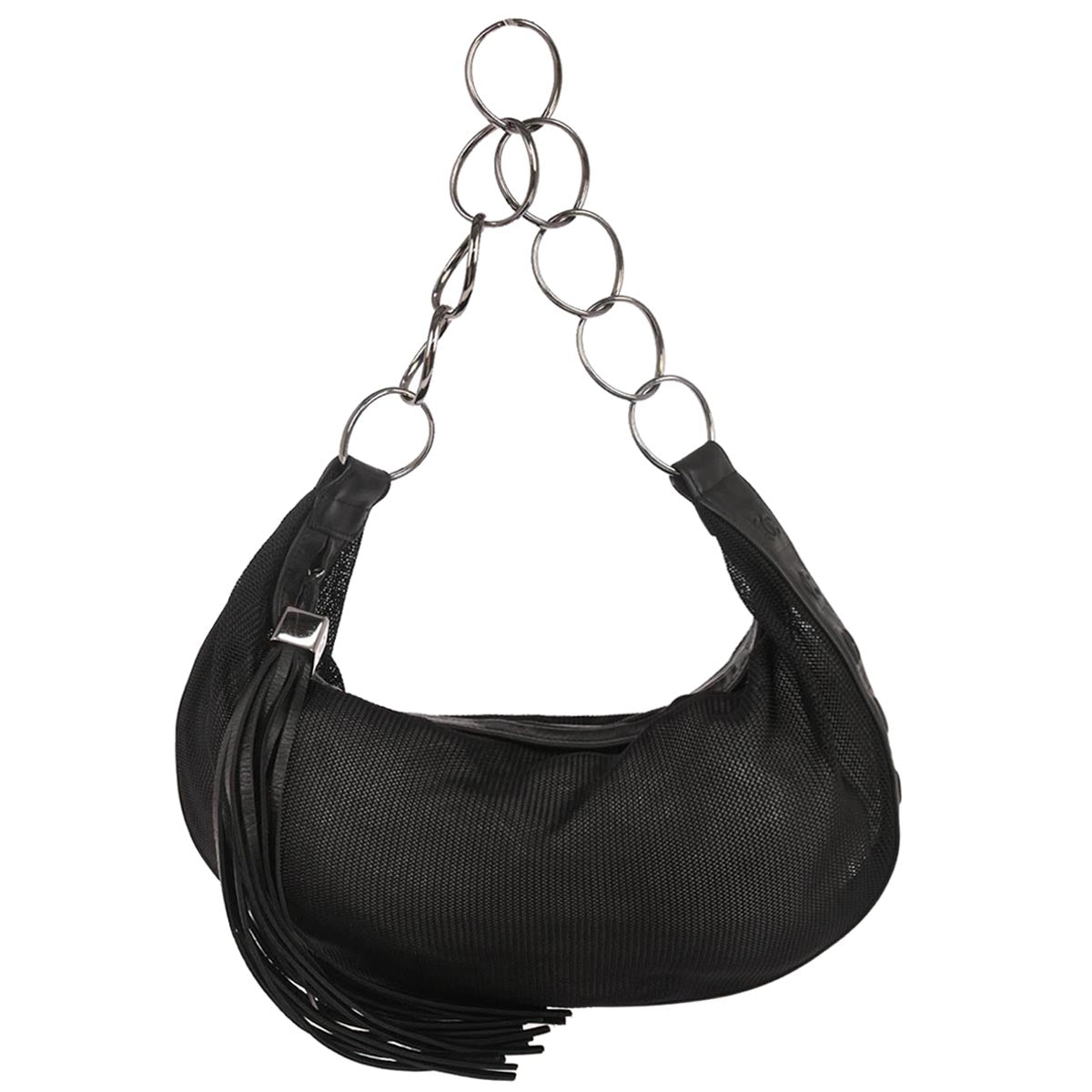 Chanel 2003-2004 Black Nylon Mesh Tassel Hobo Handbag