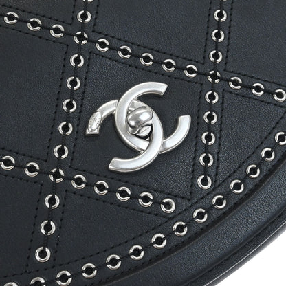 Chanel 2018 Black Calfskin Coco Eyelets Round Flap Shoulder Bag
