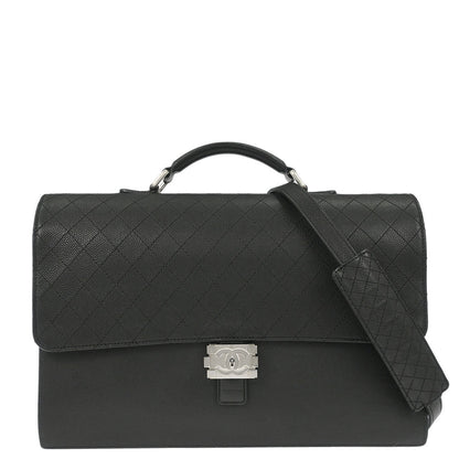 Chanel 2015-2016 Black Caviar Skin Briefcase Business 2way Shoulder Handbag