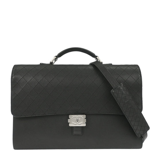 Chanel 2015-2016 Black Caviar Skin Briefcase Business 2way Shoulder Handbag