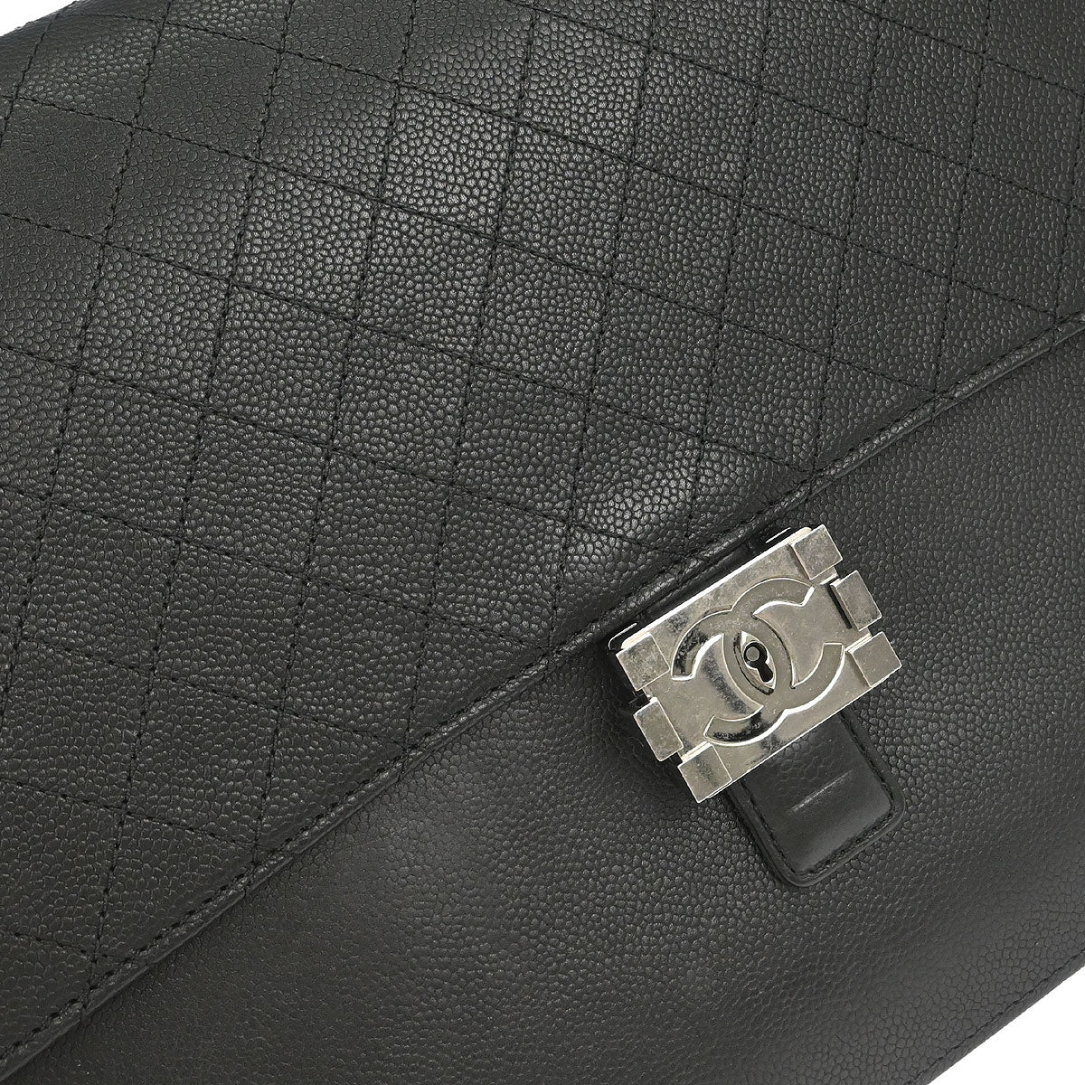 Chanel 2015-2016 Black Caviar Skin Briefcase Business 2way Shoulder Handbag