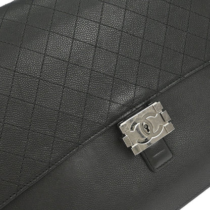 Chanel 2015-2016 Black Caviar Skin Briefcase Business 2way Shoulder Handbag