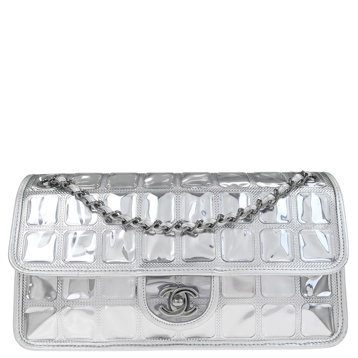 Chanel Silver PVC Lambskin Ice Cube Jumbo Shoulder Bag