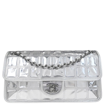 Chanel Silver PVC Lambskin Ice Cube Jumbo Shoulder Bag