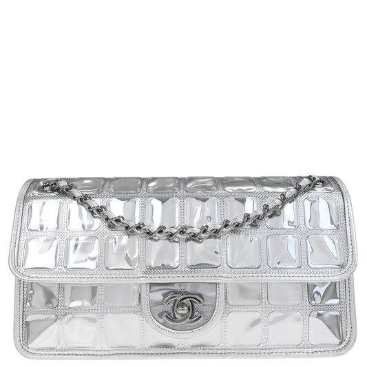 Chanel Silver PVC Lambskin Ice Cube Jumbo Shoulder Bag