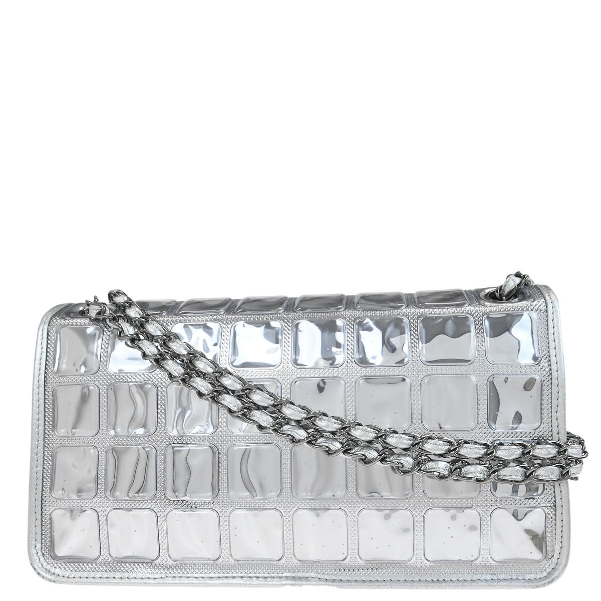 Chanel Silver PVC Lambskin Ice Cube Jumbo Shoulder Bag