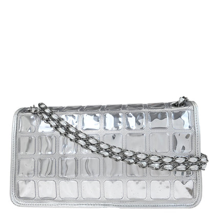 Chanel Silver PVC Lambskin Ice Cube Jumbo Shoulder Bag