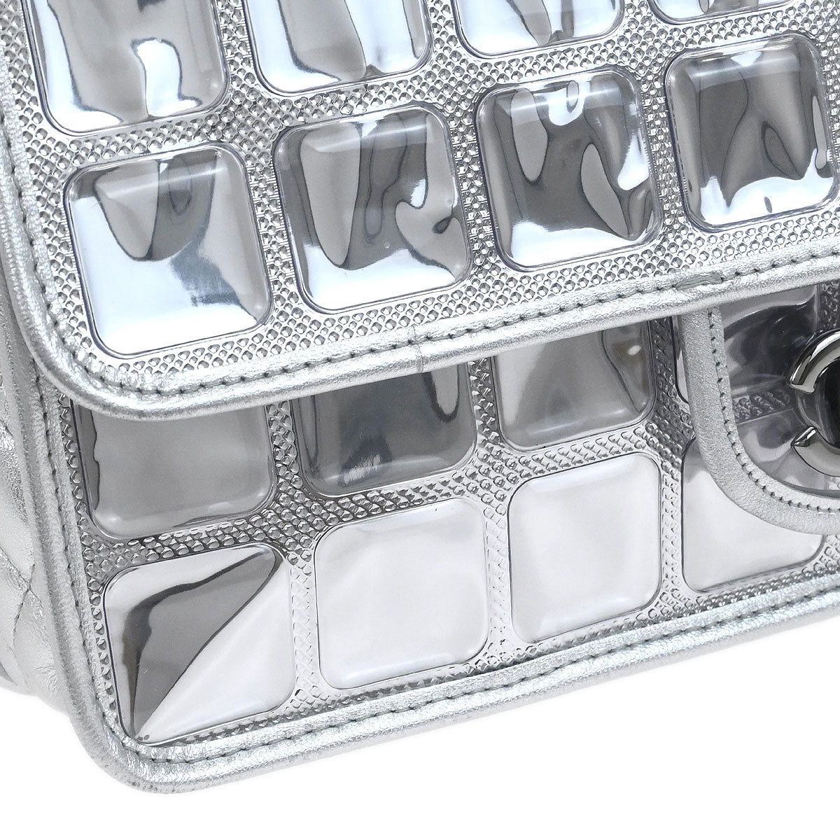 Chanel Silver PVC Lambskin Ice Cube Jumbo Shoulder Bag