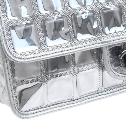Chanel Silver PVC Lambskin Ice Cube Jumbo Shoulder Bag