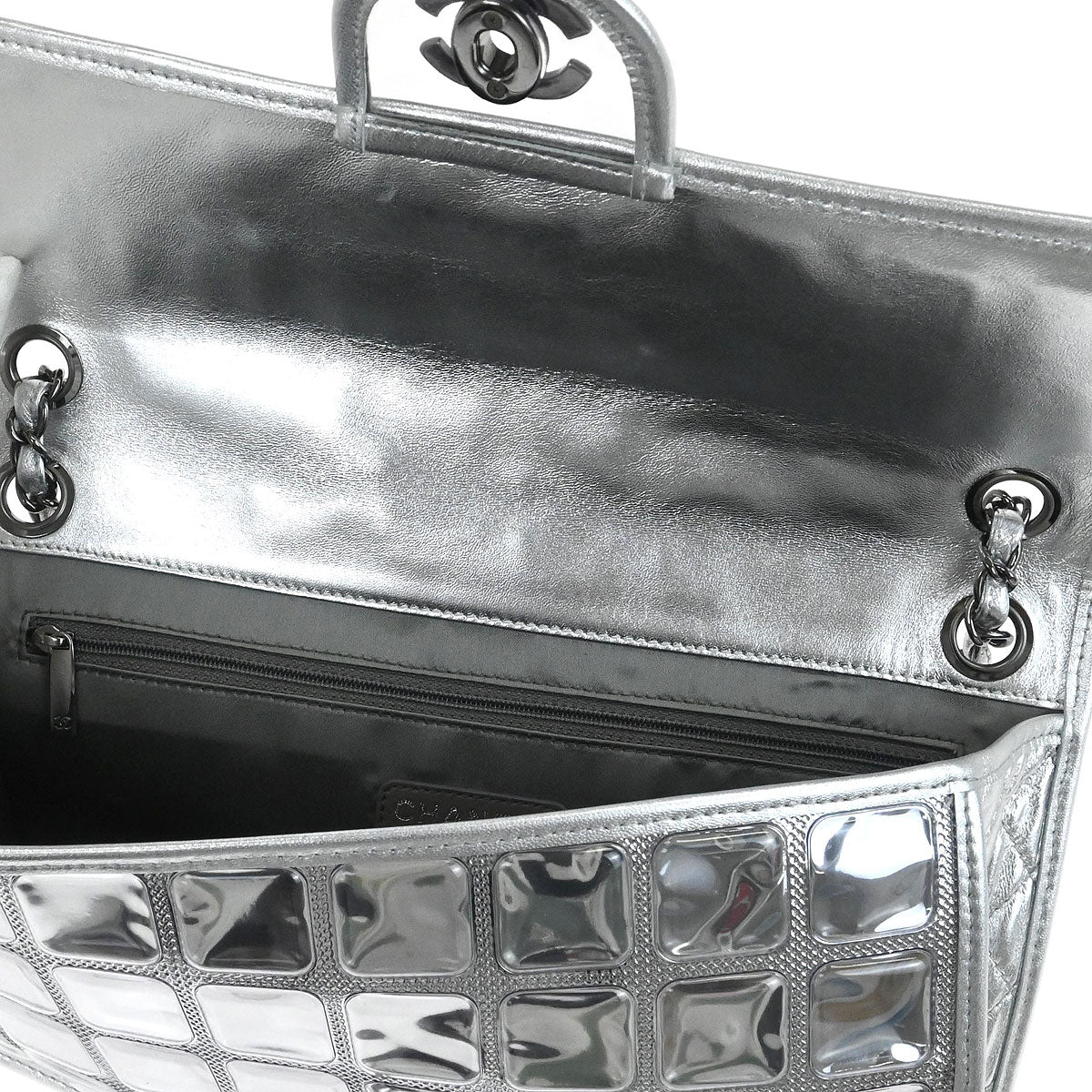 Chanel Silver PVC Lambskin Ice Cube Jumbo Shoulder Bag