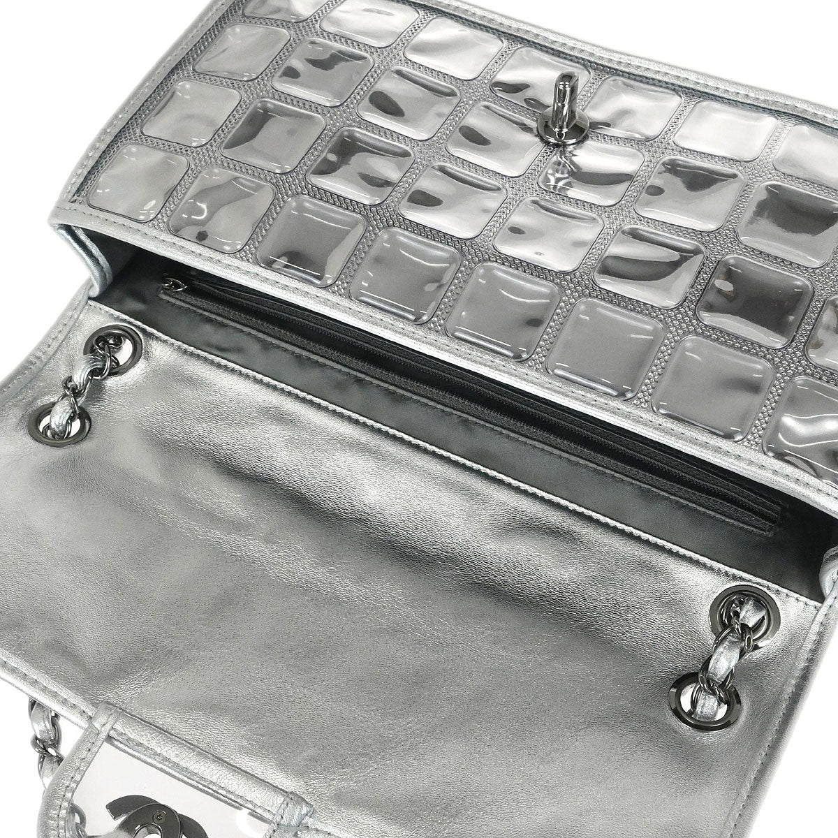 Chanel Silver PVC Lambskin Ice Cube Jumbo Shoulder Bag