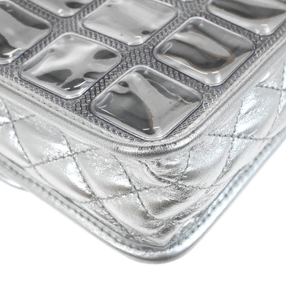 Chanel Silver PVC Lambskin Ice Cube Jumbo Shoulder Bag