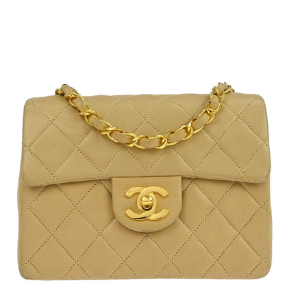 Chanel Beige Lambskin Mini Classic Square Flap Shoulder Bag 17
