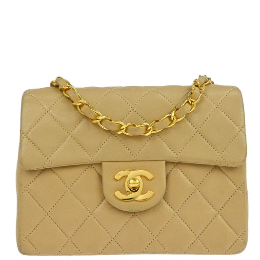 Chanel Beige Lambskin Mini Classic Square Flap Shoulder Bag 17