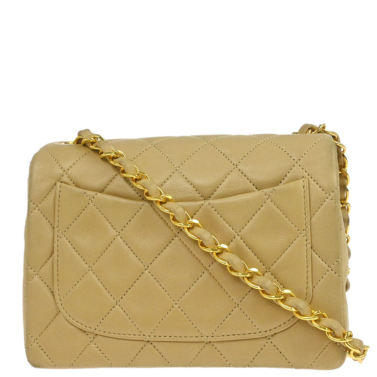 Chanel Beige Lambskin Mini Classic Square Flap Shoulder Bag 17