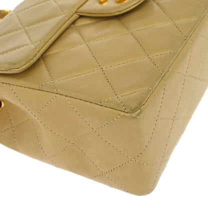 Chanel Beige Lambskin Mini Classic Square Flap Shoulder Bag 17