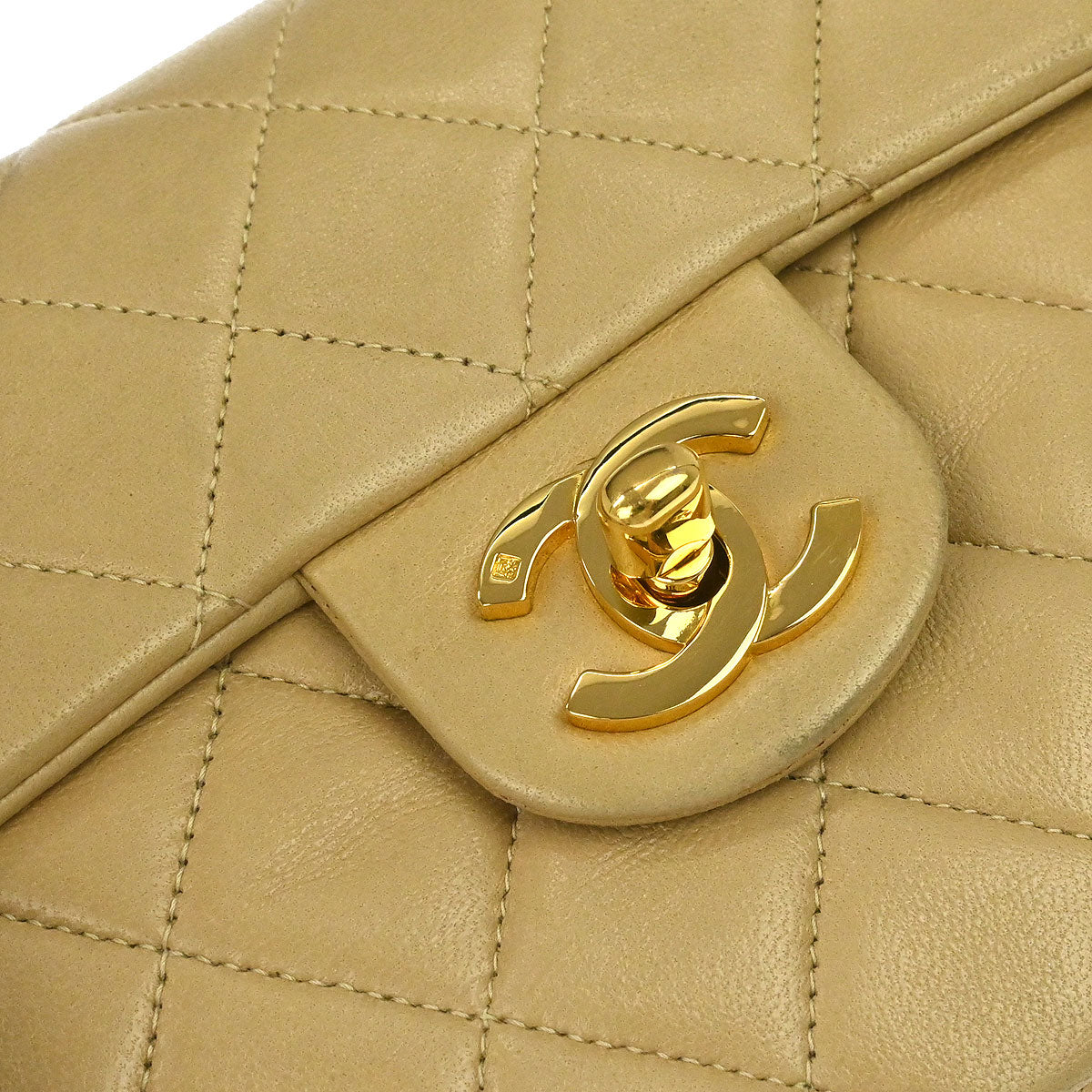 Chanel Beige Lambskin Mini Classic Square Flap Shoulder Bag 17