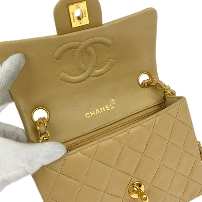 Chanel Beige Lambskin Mini Classic Square Flap Shoulder Bag 17