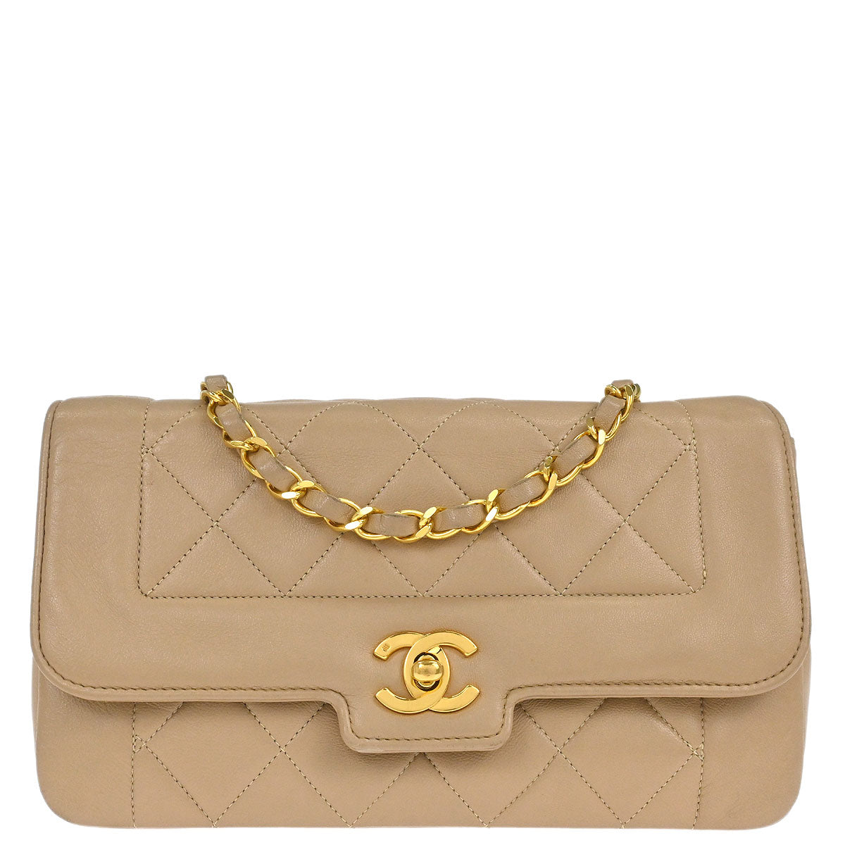 Chanel 1989-1991 Beige Lambskin Shoulder Bag