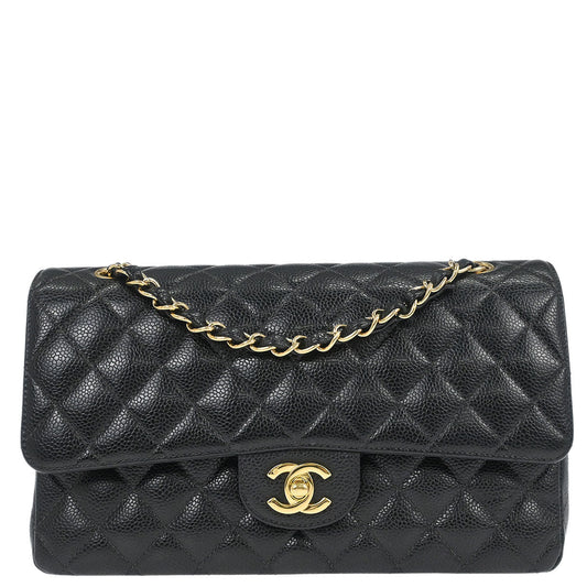 Chanel Black Caviar Skin Medium Classic Double Flap Shoulder Bag