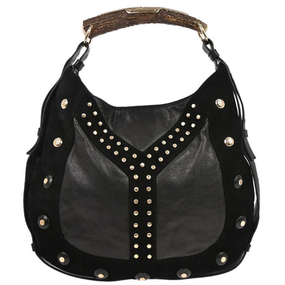 Yves Saint Laurent Black Suede Studded Mombasa Handbag