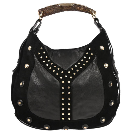 Yves Saint Laurent Black Suede Studded Mombasa Handbag