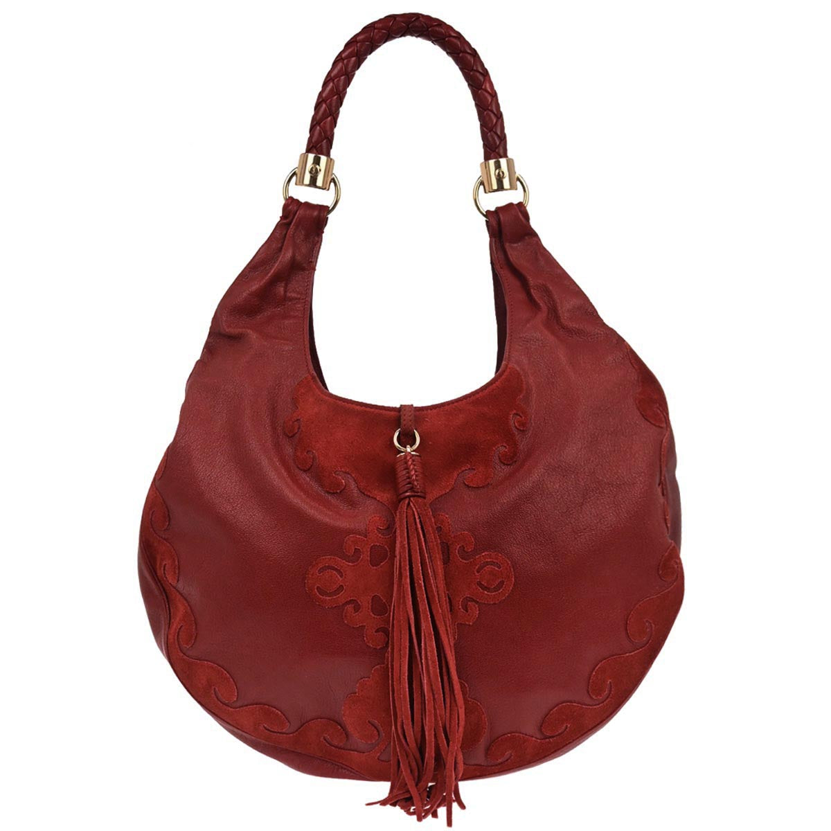 Yves Saint Laurent Red Calfskin Tassel Hobo Handbag