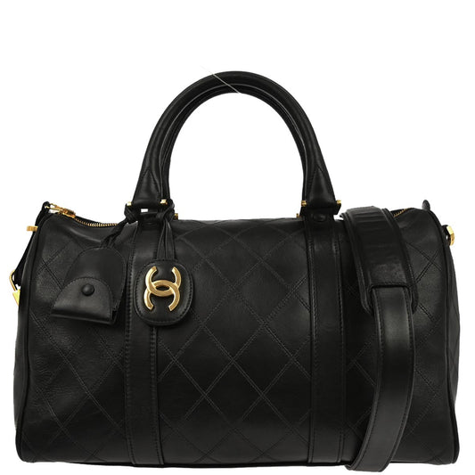 Chanel Black Lambskin Bicolore 2way Duffle Shoulder Handbag