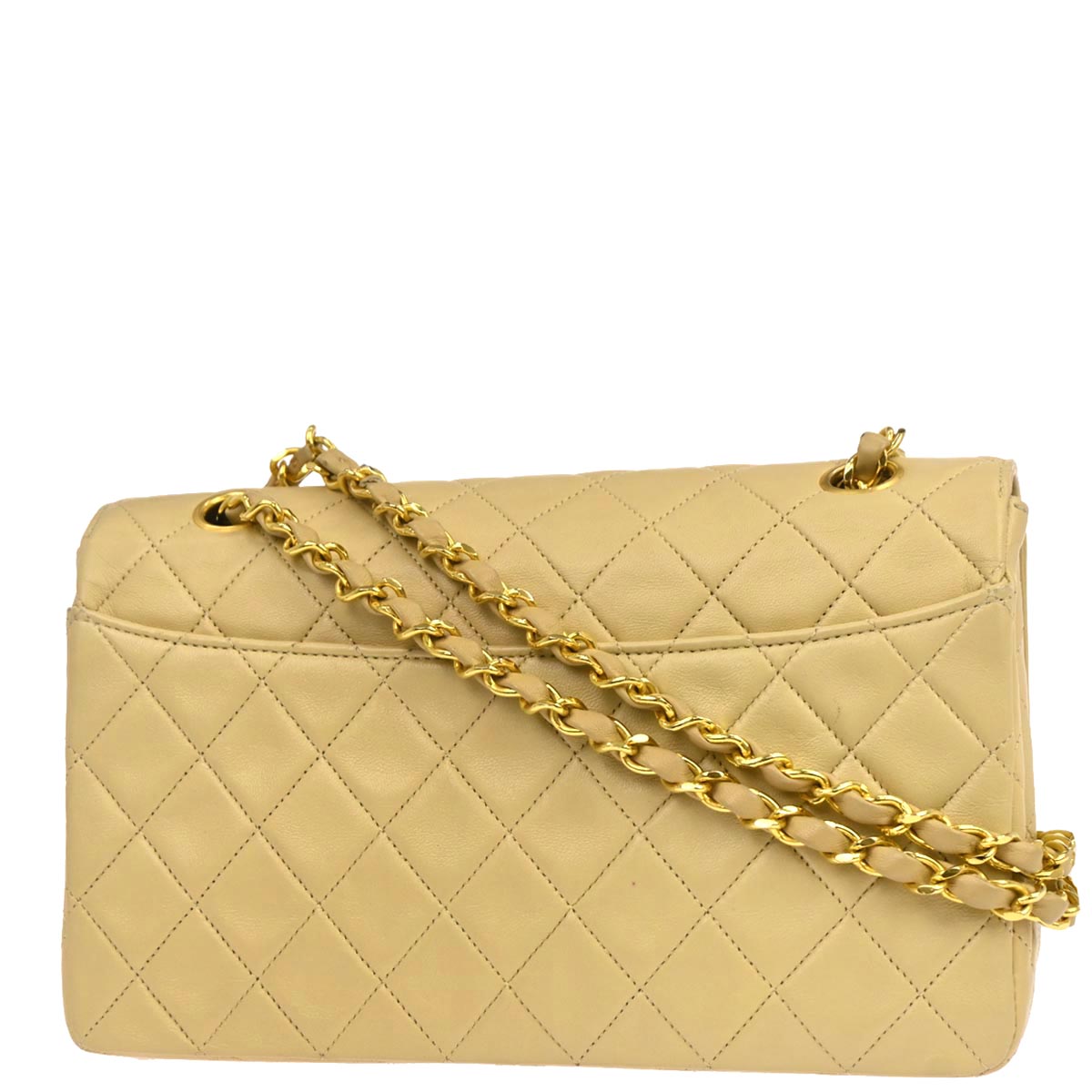 Chanel 1989-1991 Beige Lambskin Single Flap Shoulder Bag