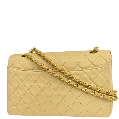 Chanel 1989-1991 Beige Lambskin Single Flap Shoulder Bag