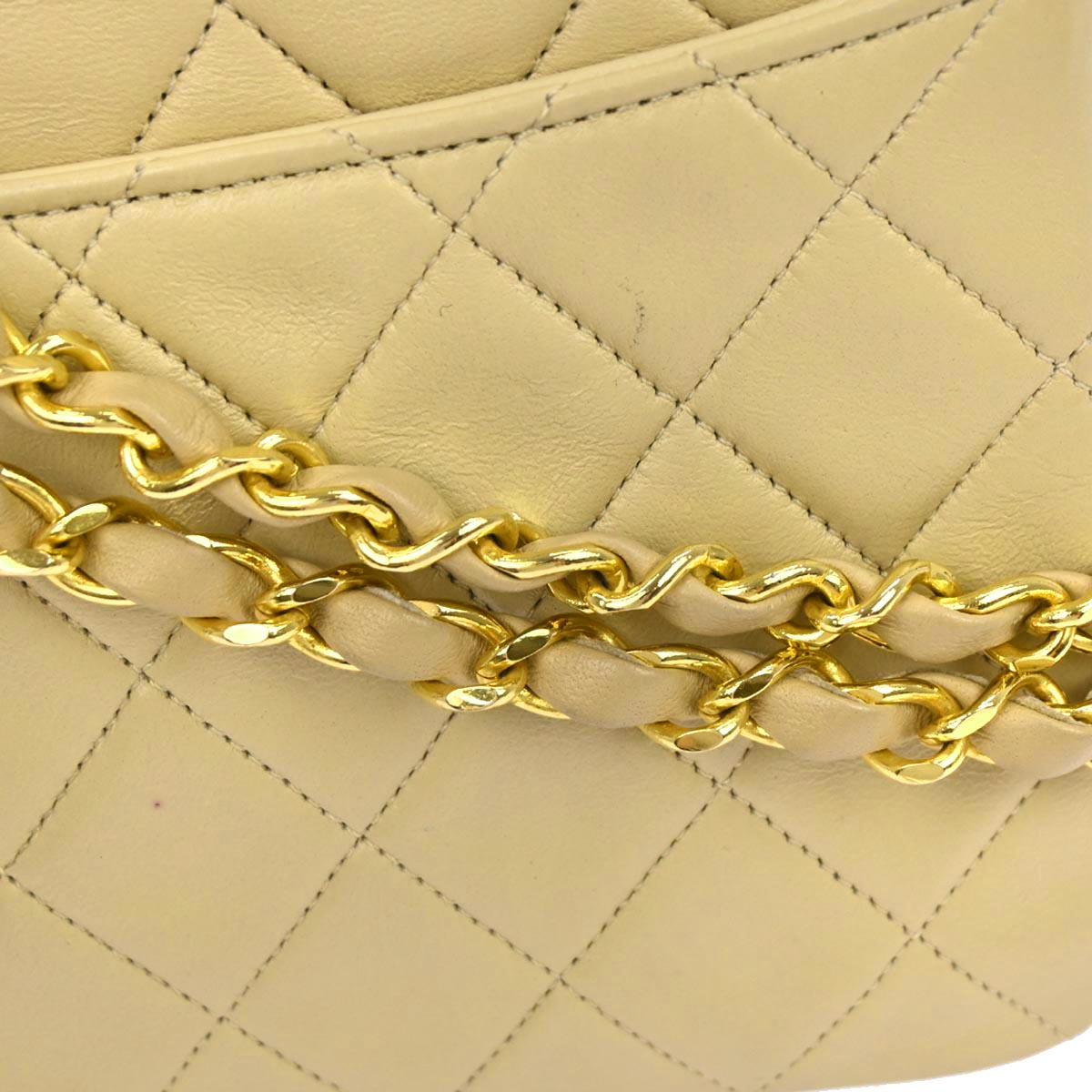 Chanel 1989-1991 Beige Lambskin Single Flap Shoulder Bag