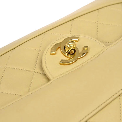 Chanel 1989-1991 Beige Lambskin Single Flap Shoulder Bag