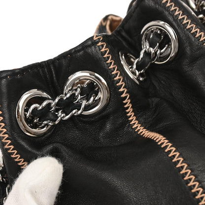 Chanel 2003-2004 Black Lambskin Sac Cordon Mini Reversible Drawstring Handbag