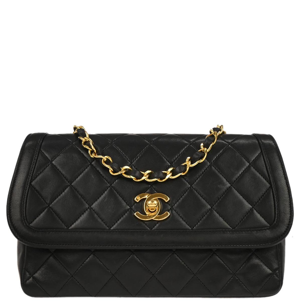 Chanel 1989-1991 Black Lambskin Shoulder Bag