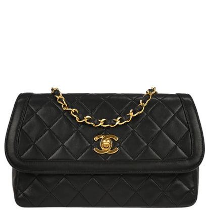 Chanel 1989-1991 Black Lambskin Shoulder Bag