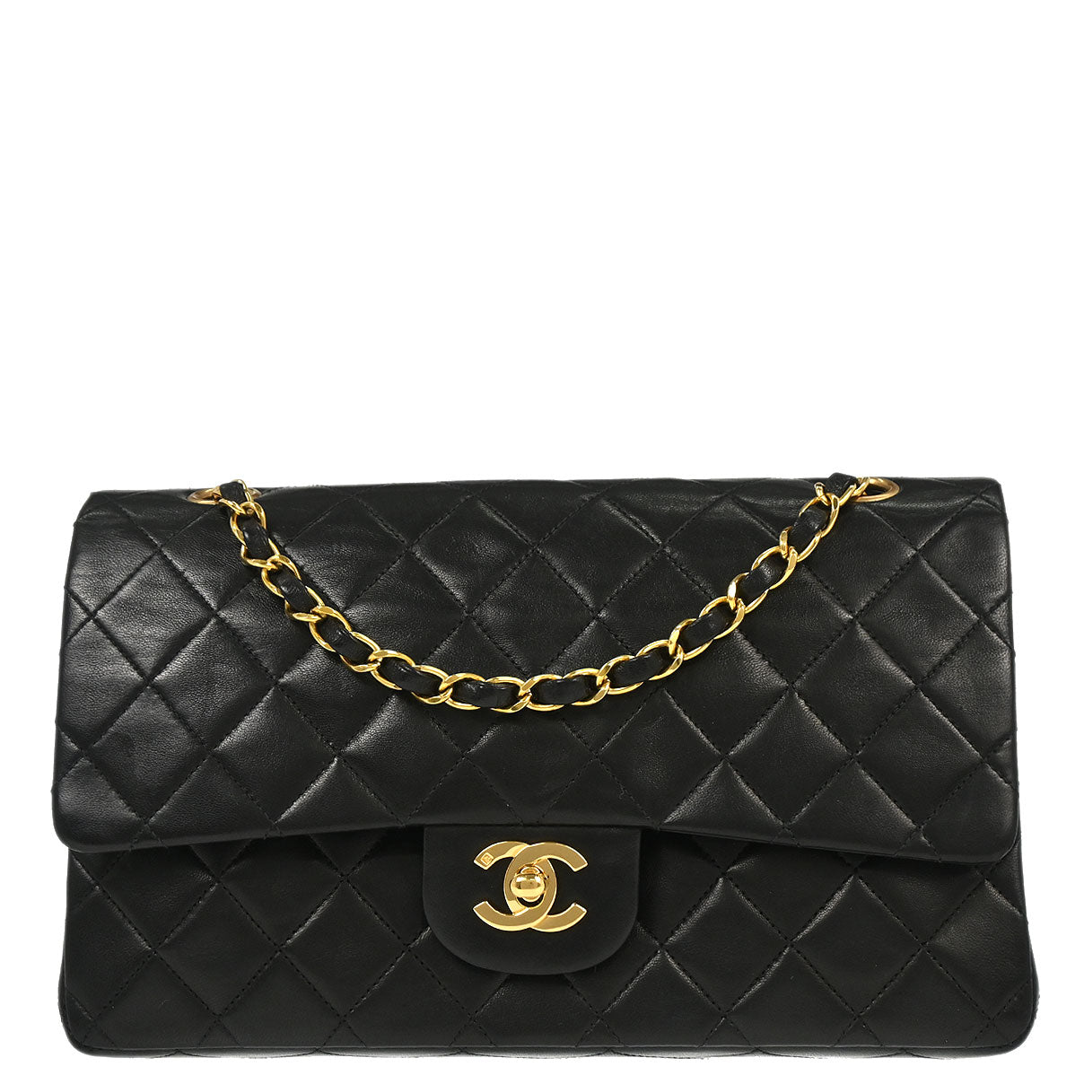 Chanel 1994-1996 Black Lambskin Medium Classic Double Flap Shoulder Bag