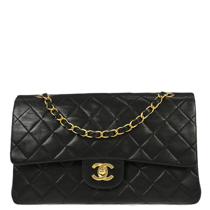 Chanel 1994-1996 Black Lambskin Medium Classic Double Flap Shoulder Bag