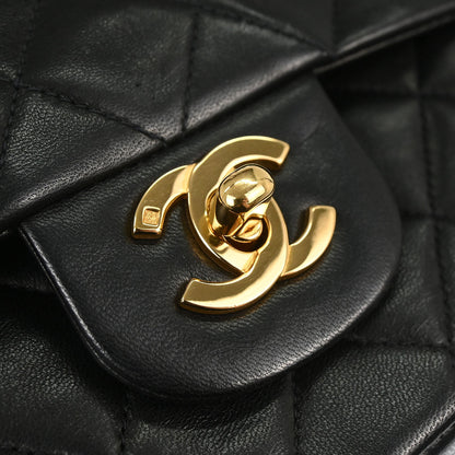Chanel 1994-1996 Black Lambskin Medium Classic Double Flap Shoulder Bag