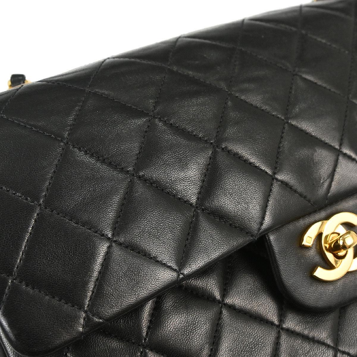 Chanel 1994-1996 Black Lambskin Medium Classic Double Flap Shoulder Bag