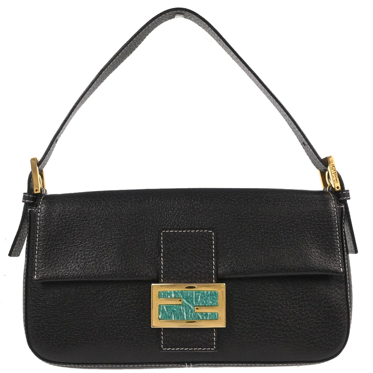 Fendi Black Leather Baguette Handbag