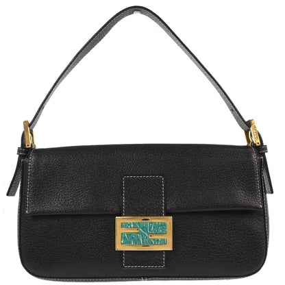 Fendi Black Leather Baguette Handbag